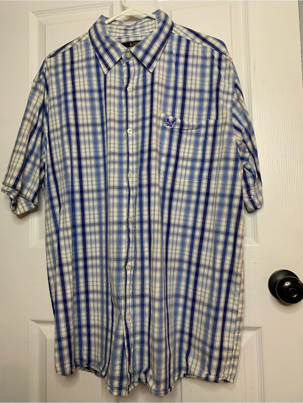 drunknmunky Y2K vintage Men's XL Blue/White Plaid Cotton Button-Up Shirt